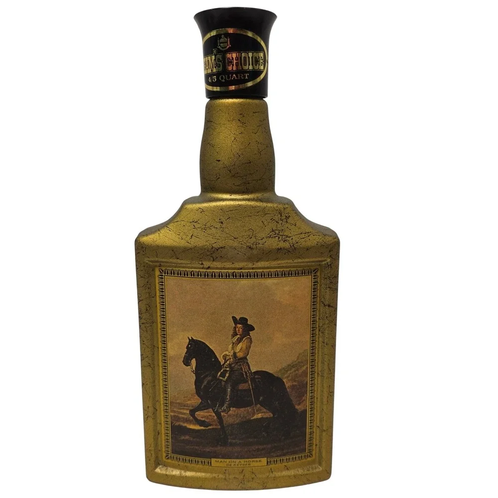 Vintage Beam's Choice Bourbon Decanter Gold Man on a Horse De Keyser 4/5 Quart*