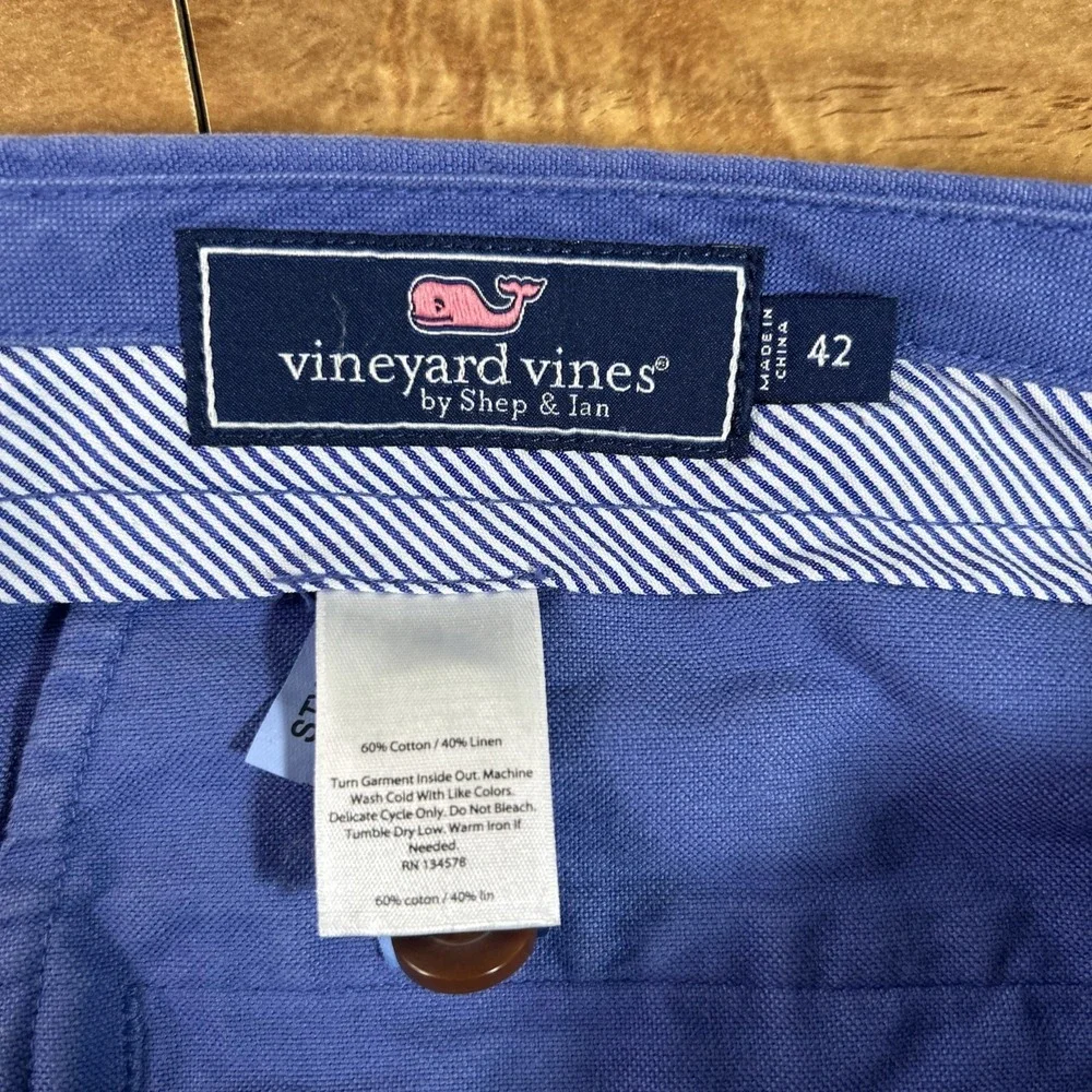 Vineyard Vines Breaker Shorts Men's 42 Blue Cotton Linen Blend Chino Breathable