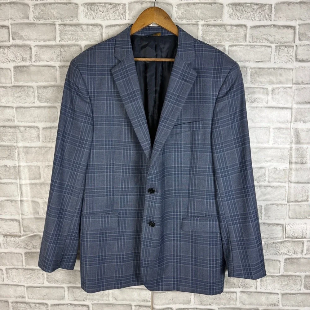 Brooks Brothers Regent Fit Blue Plaid 100% Lambswool Blazer Sport Coat 46R