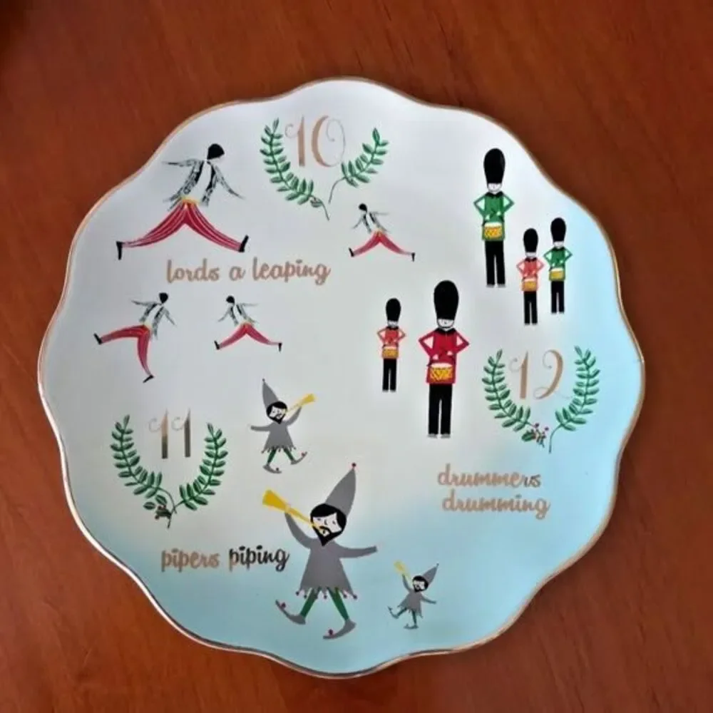 World Market 12 Days of Christmas Stoneware Scalloped Edge Plates 7.5” Set of 4