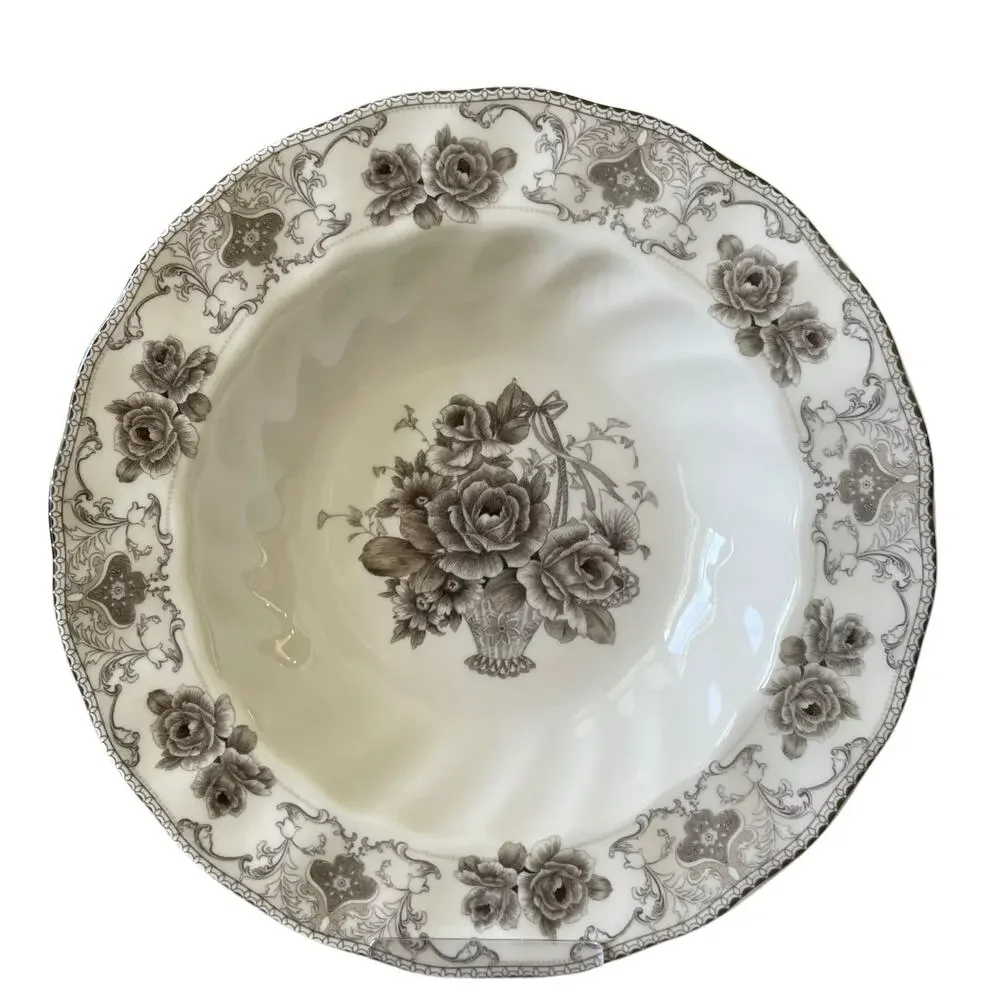 PALATE & PLATE Victorian BROWN Rose Floral Porcelain 8.5