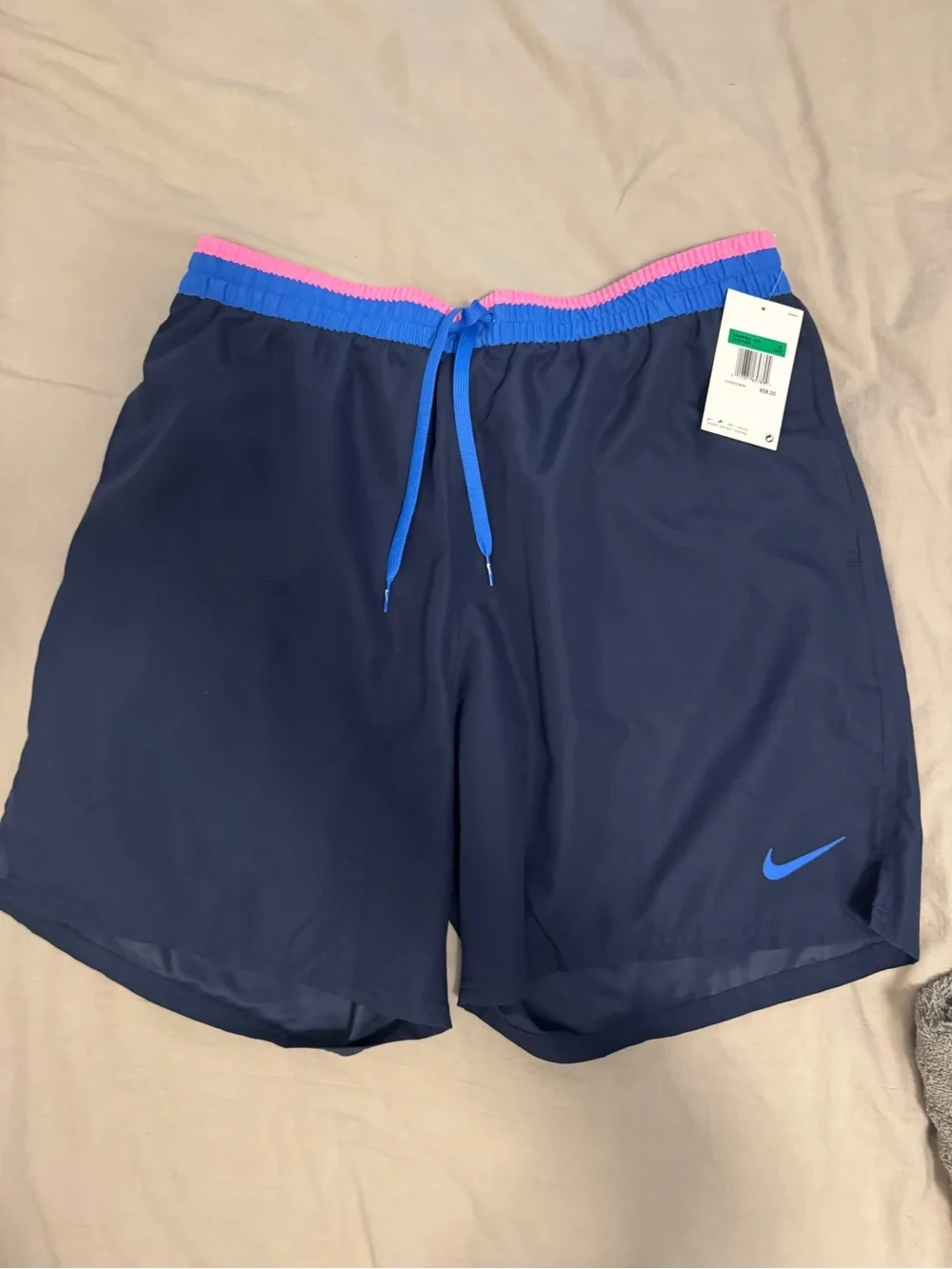 Nike Men’s Navy Swim Trunks with Pink & Blue Waistband