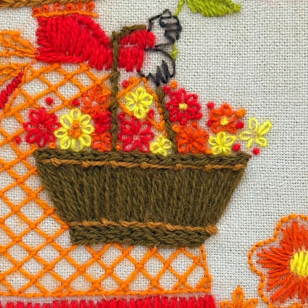 Handmade vintage crewel