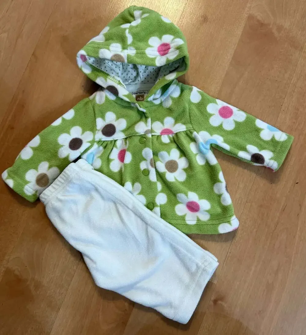 Carter's Green Floral Fleece Hooded Jacket and Pants Set Newborn