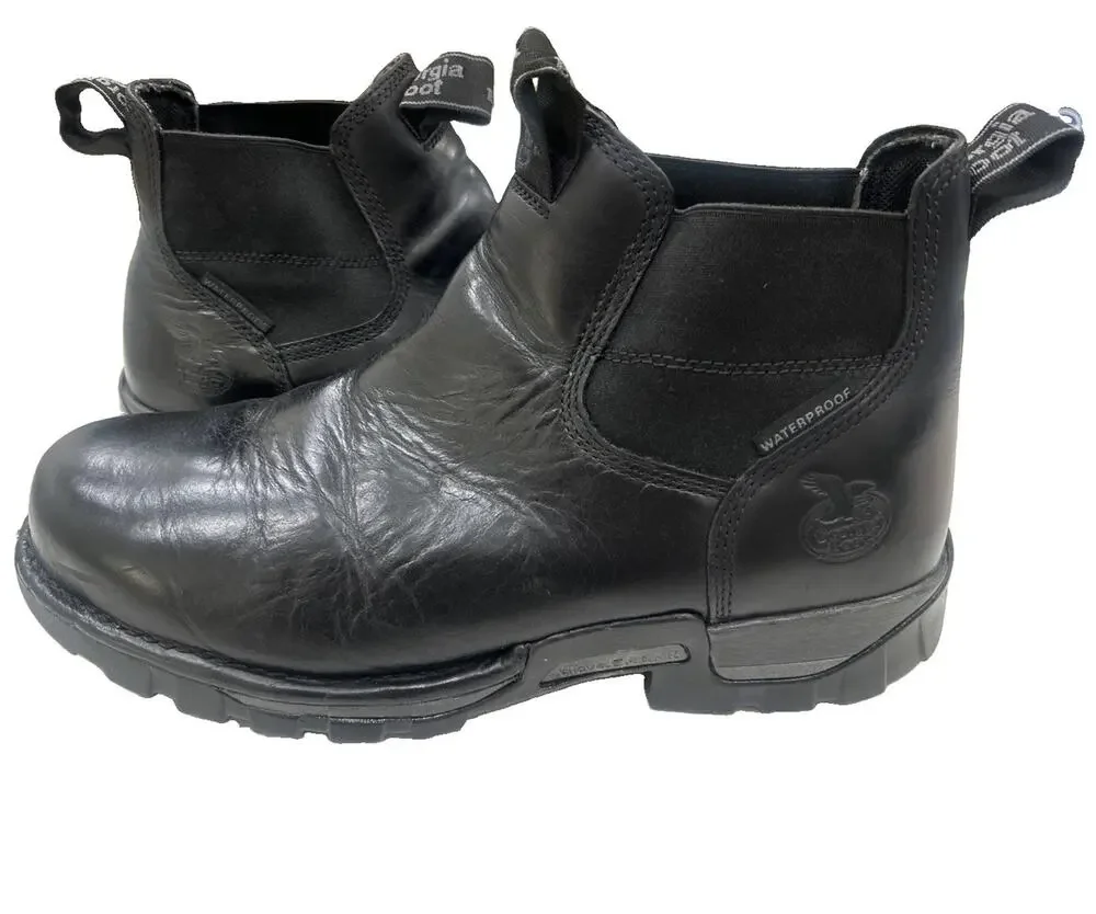 Georgia Boot Mens Black Eagle One Steel Toe Waterproof Chelsea Work Boot Sz 11.5