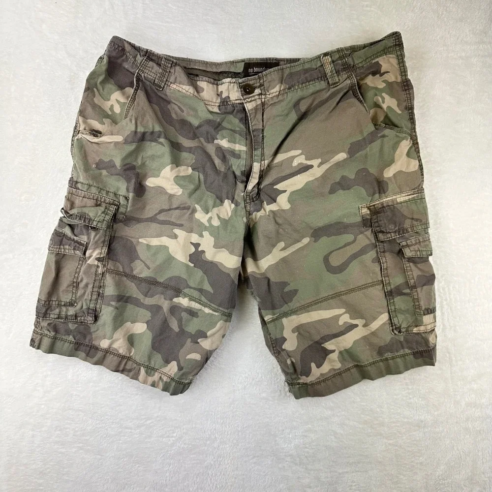 No Boundaries Cargo Shorts Mens 40 Green Camo Ripstop Tactical Utility Cotton