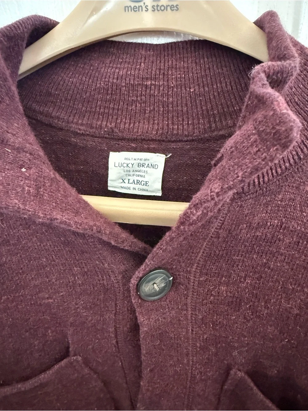 Lucky Brand Men's Button-Up Pea Coat in Deep Wine