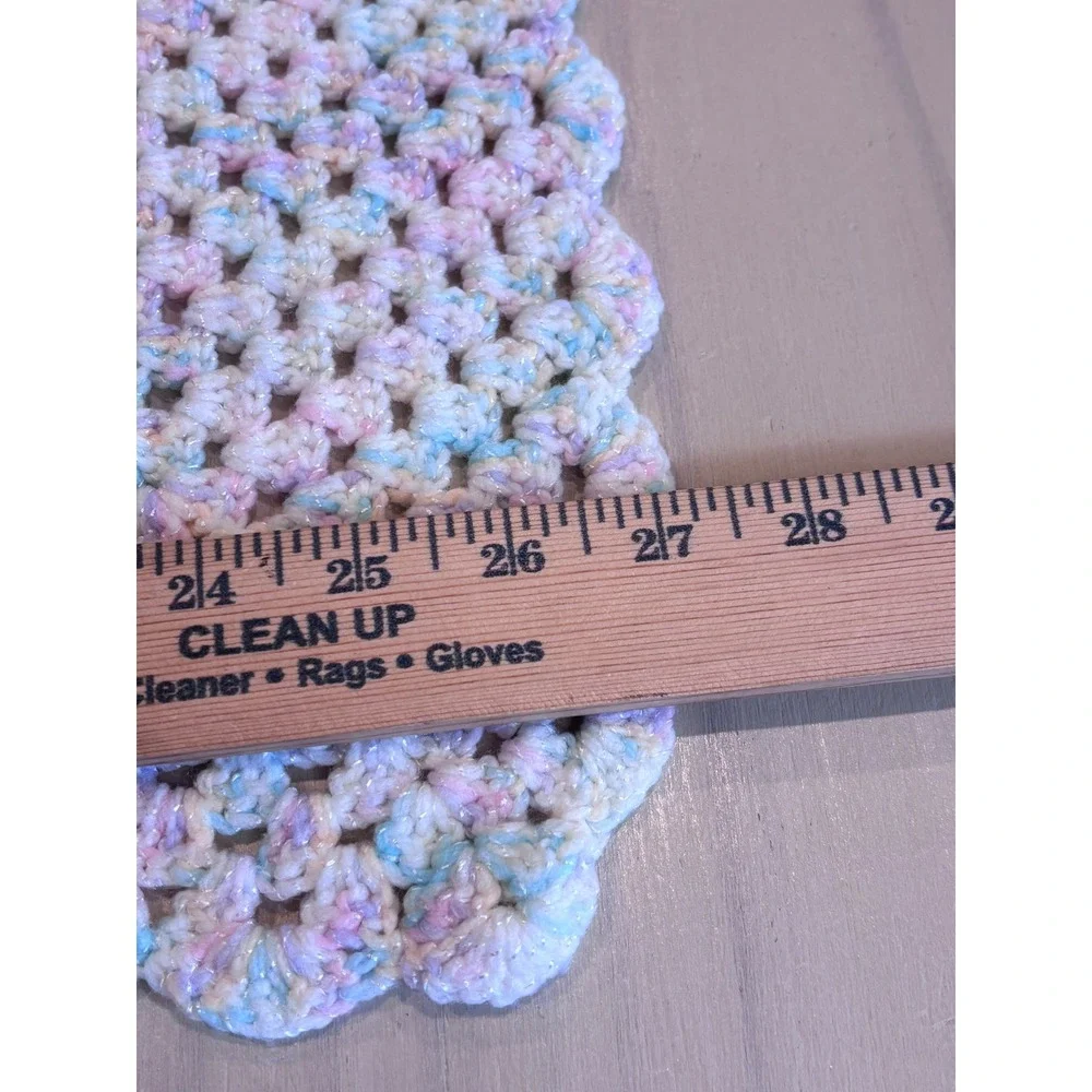 Handmade Crochet Baby Blanket Pastel Pink Blue White Granny Square Scalloped 27