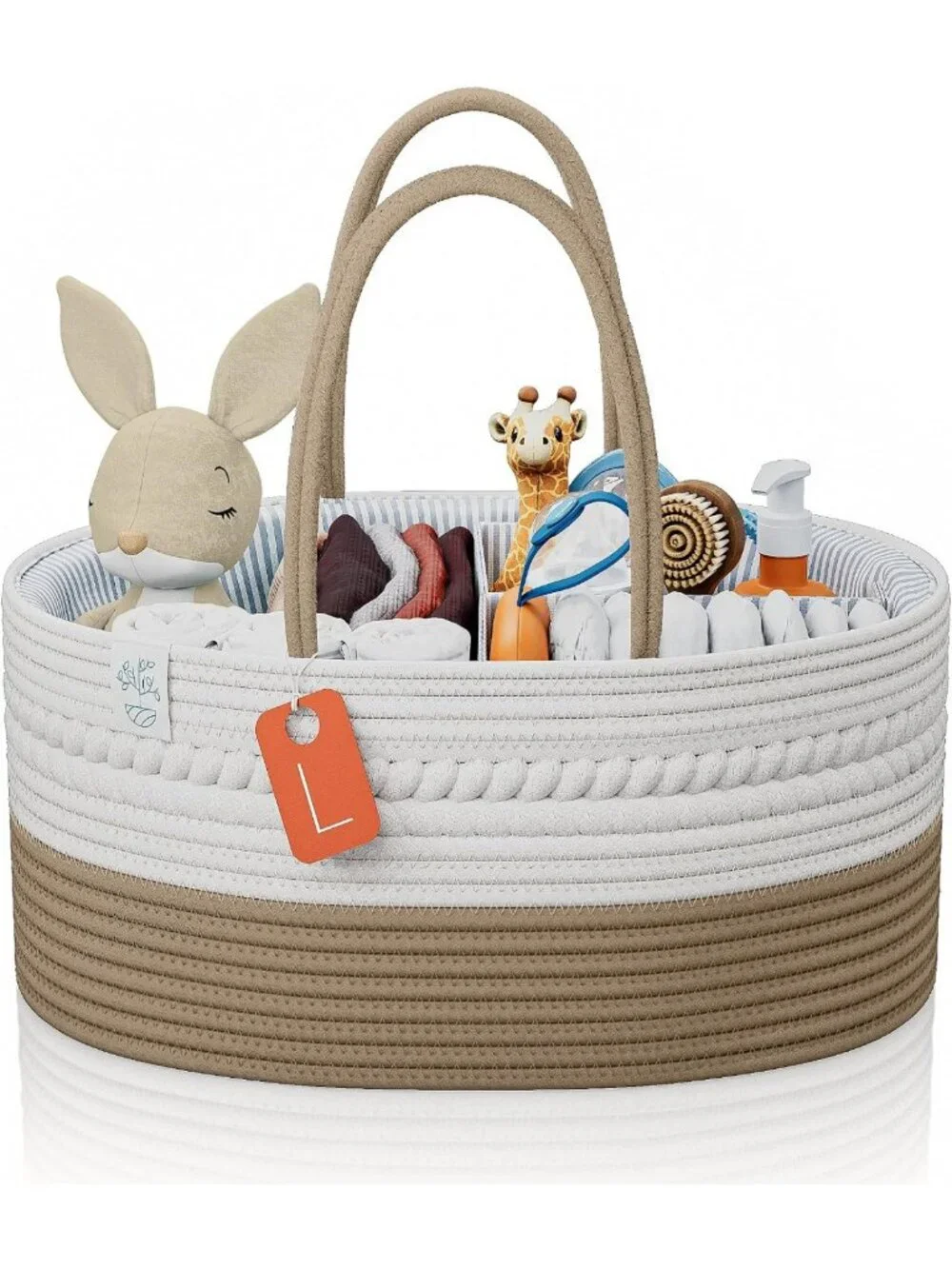 Large Gray Woven Diaper Caddy Organizer | Multi-Functional Baby Storage Basket