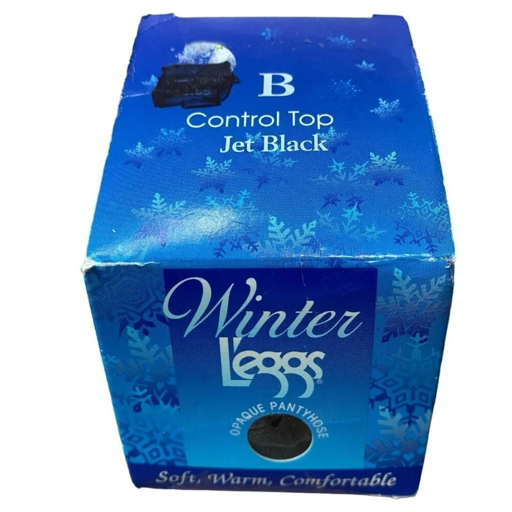 L'EGGS 1998 Winter Pantyhose JET BLACK Size B Control Top #19311 NEW in BOX