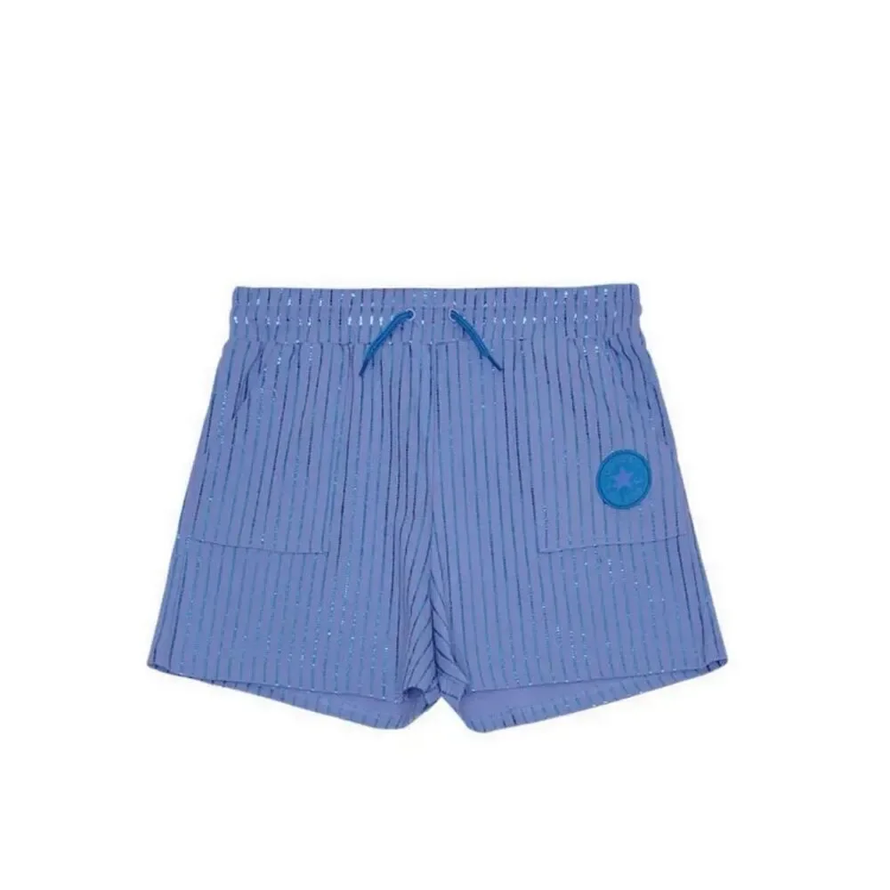 Converse Shine Striped Blue High Rise Pull On 2 Pocket Shorts Size XL New