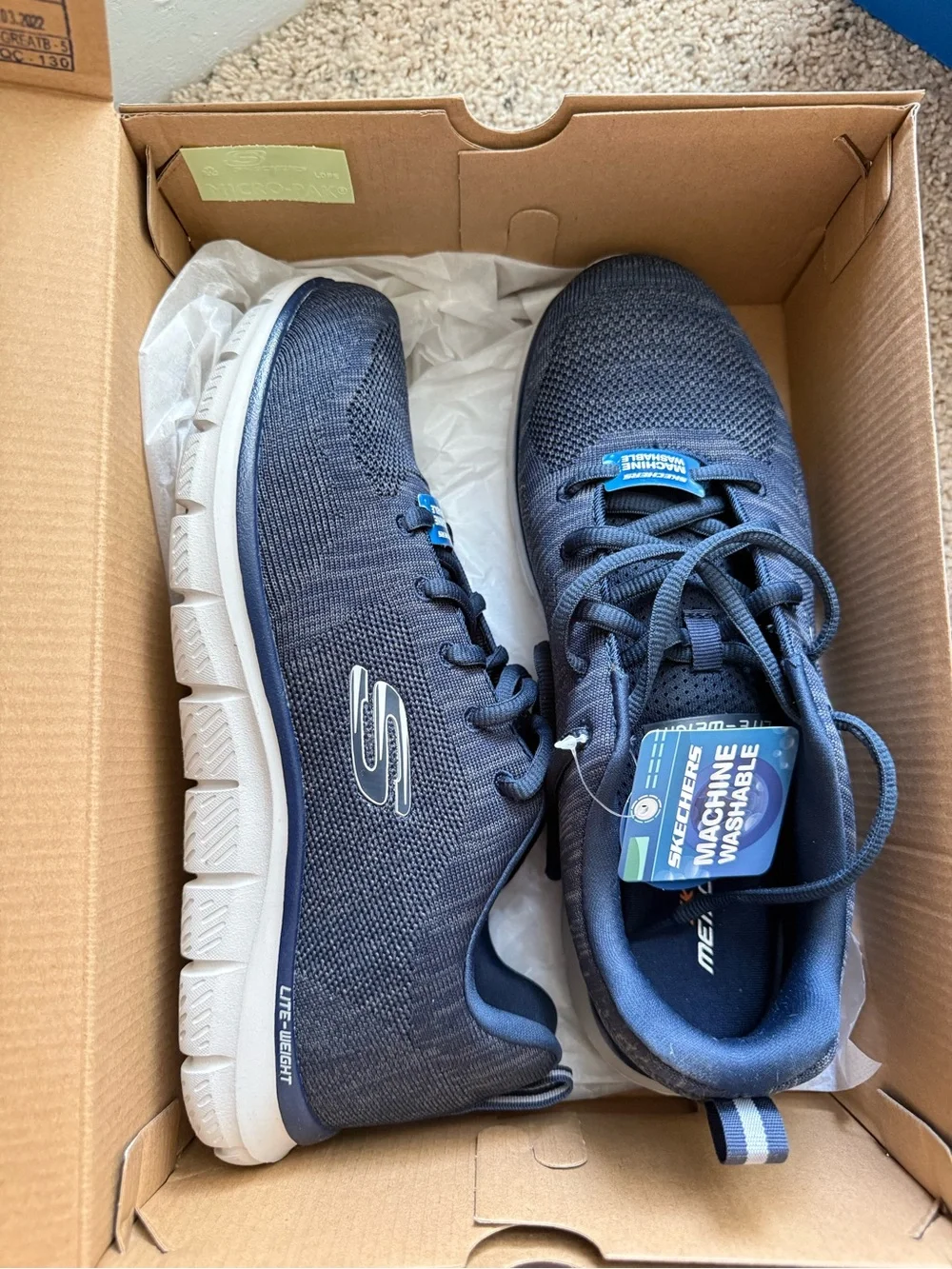 Skechers Men's Navy and White Slip-On Knit Athletic Sneakers