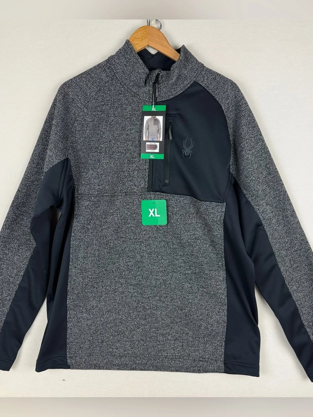 Spyder Men's Size XL Half Zip Jacket Sweater Knit Pullover Gray Black NWT