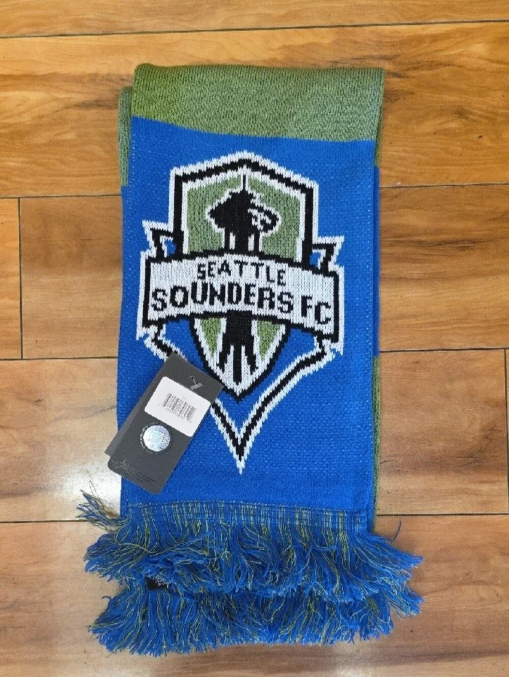 NWT Seattle Sounders FC MLS Knit Supporter Scarf Blue Green Fringe