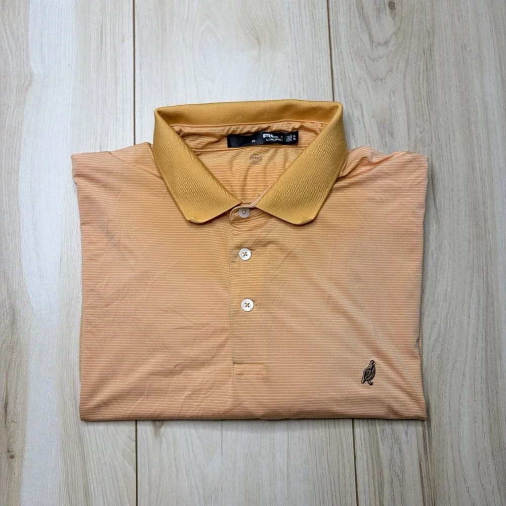 RLX Ralph Lauren Mens Striped Polo Golf Shirt Orange Size XL Moisture Wicking