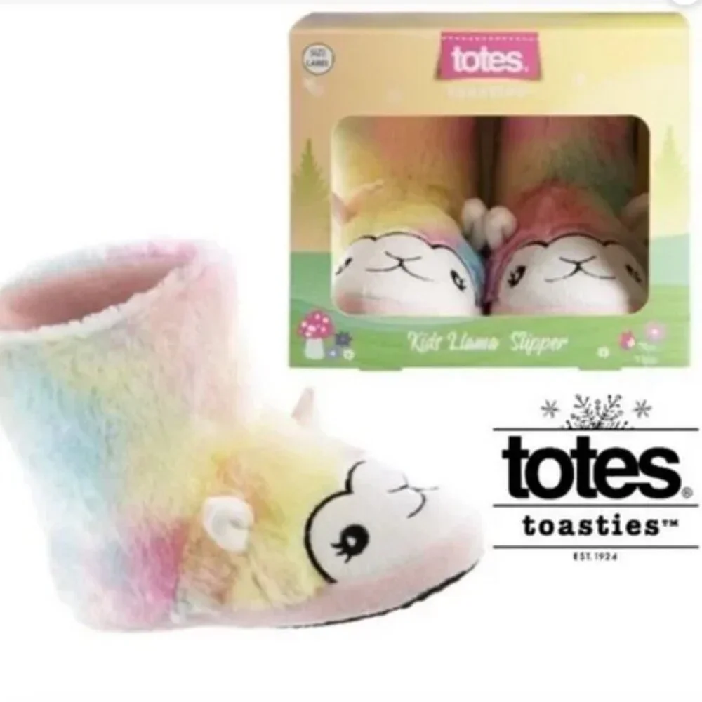 Girl’s Totes Slippers 13-1 Medium Plush Llama Booties Toasties NEW