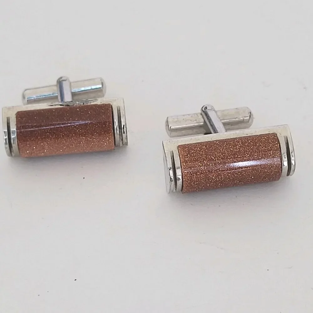 Dandy Lo Vintage Goldstone Cufflinks Silver Tone Rectangle‎ Retro 50-60s Sparkle