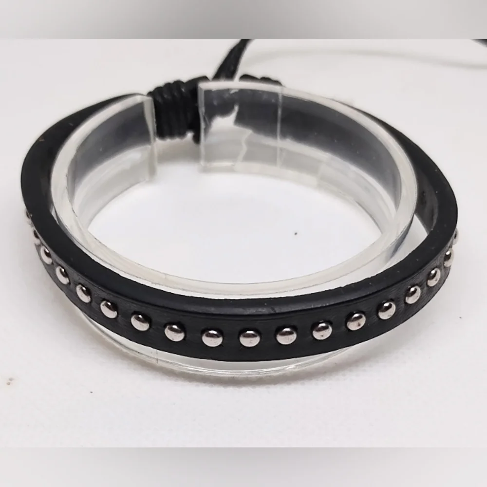 Men's Bracelet Leather Studded Black‎ New f61