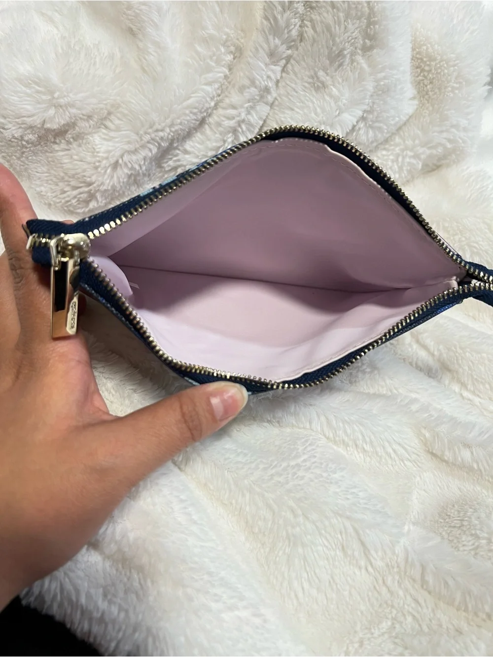 kate spade navy clear floral cosmetic pouch with red and yellow accents