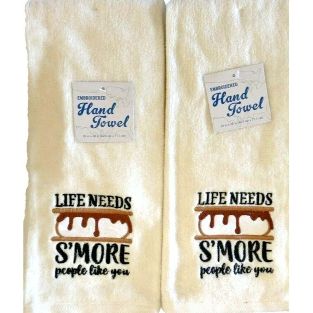 Embroidered Hand Towels Bathroom Life Needs Smore People Like You Set of 2