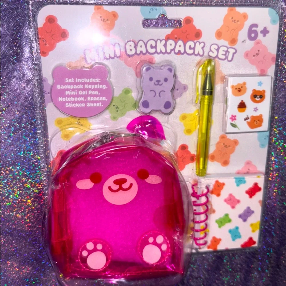 Pink Bear Mini Backpack Keychain Set