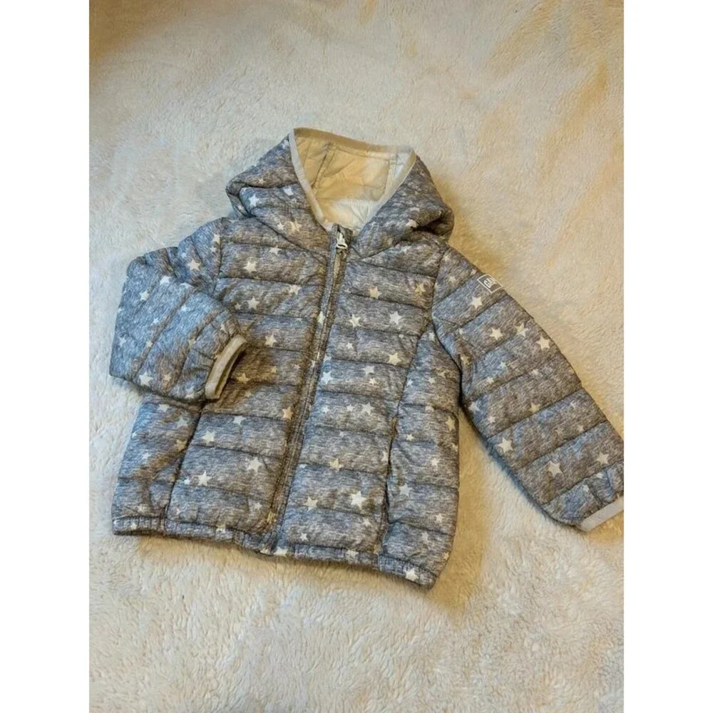 Baby GAP Primaloft Down Alternative 2T Grey Cream Stars Puffer Jacket