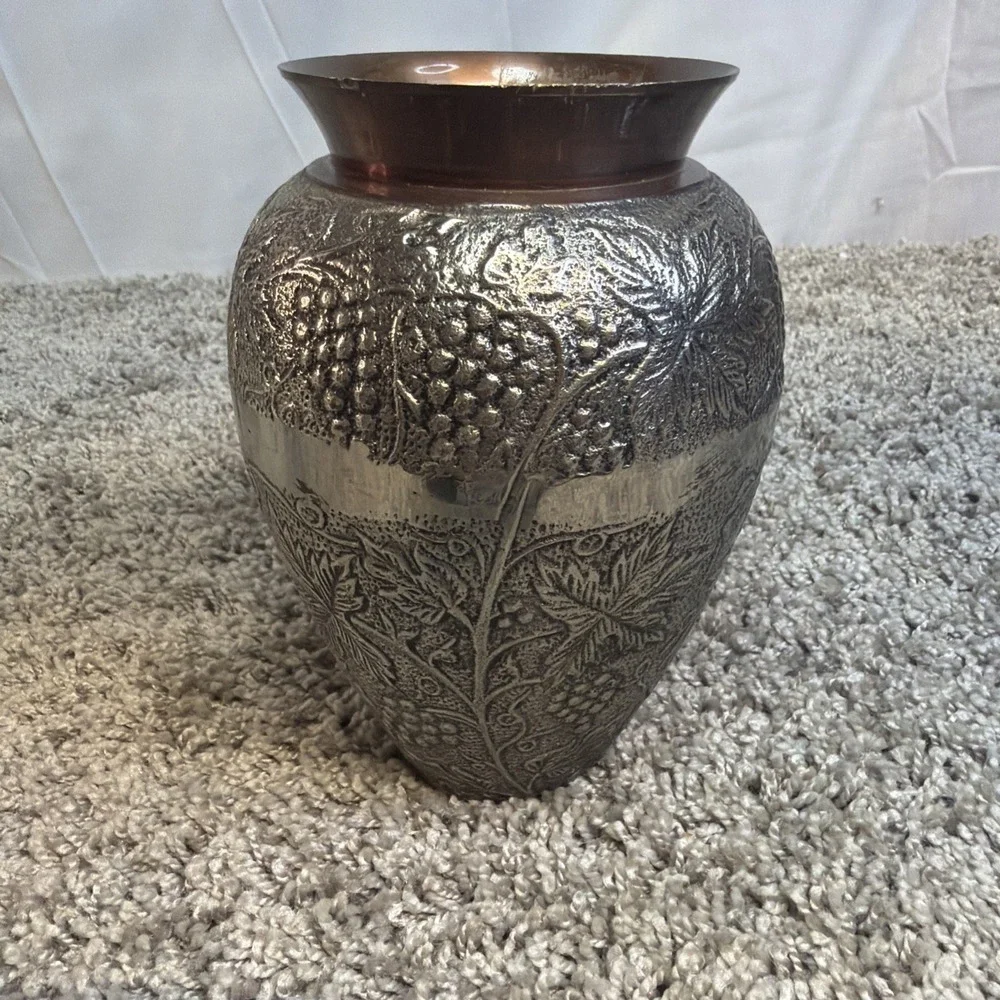 Vintage HTF Brass Engraved, Etched Vase - 6.5