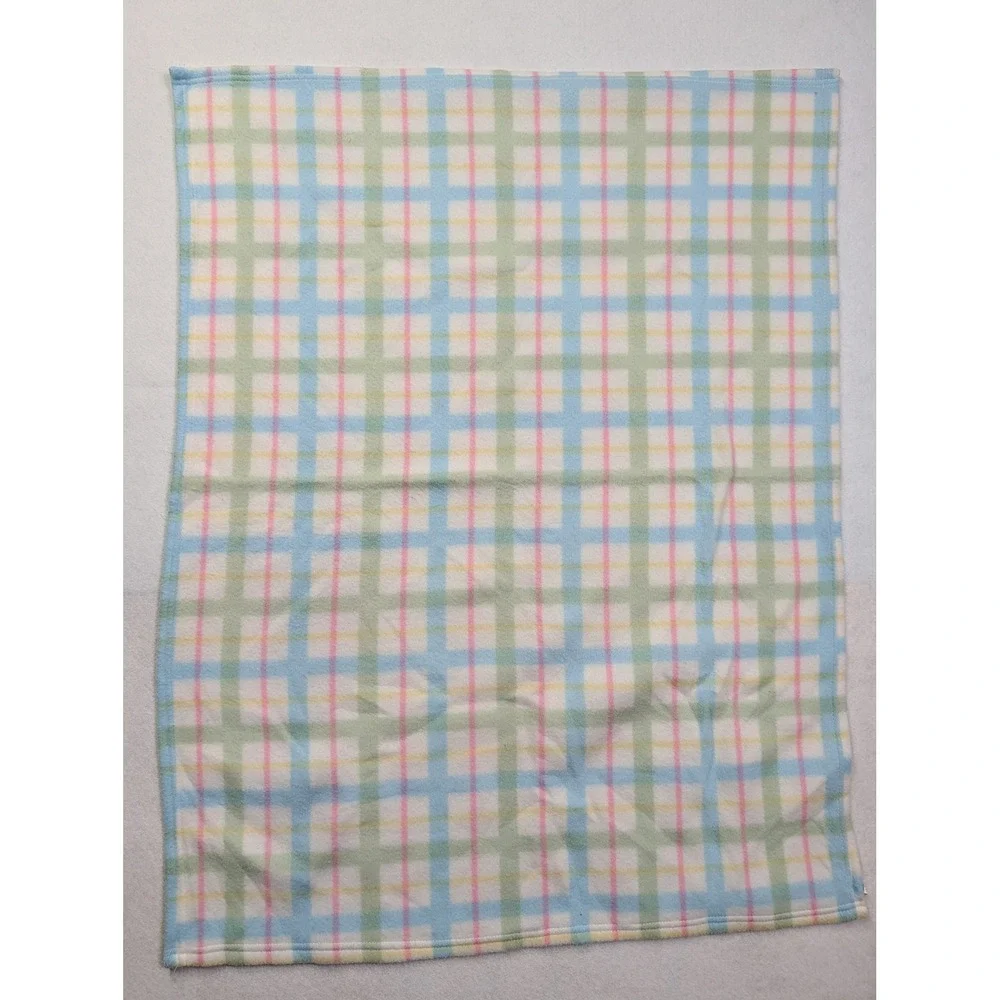 Luv n care Baby Blanket Blue Pink Green Yellow Plaid Fleece 2002 Vintage‎