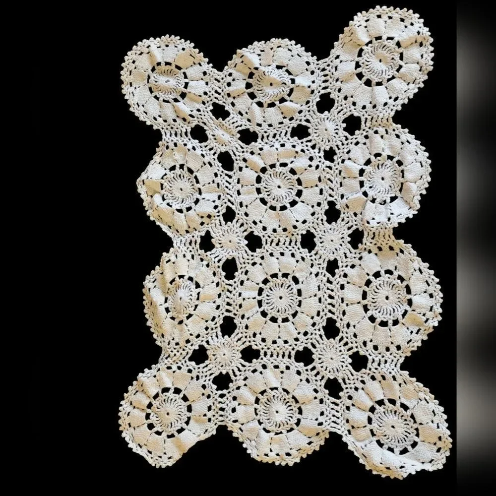 Vintage crocheted lotus diamond pattern doily
