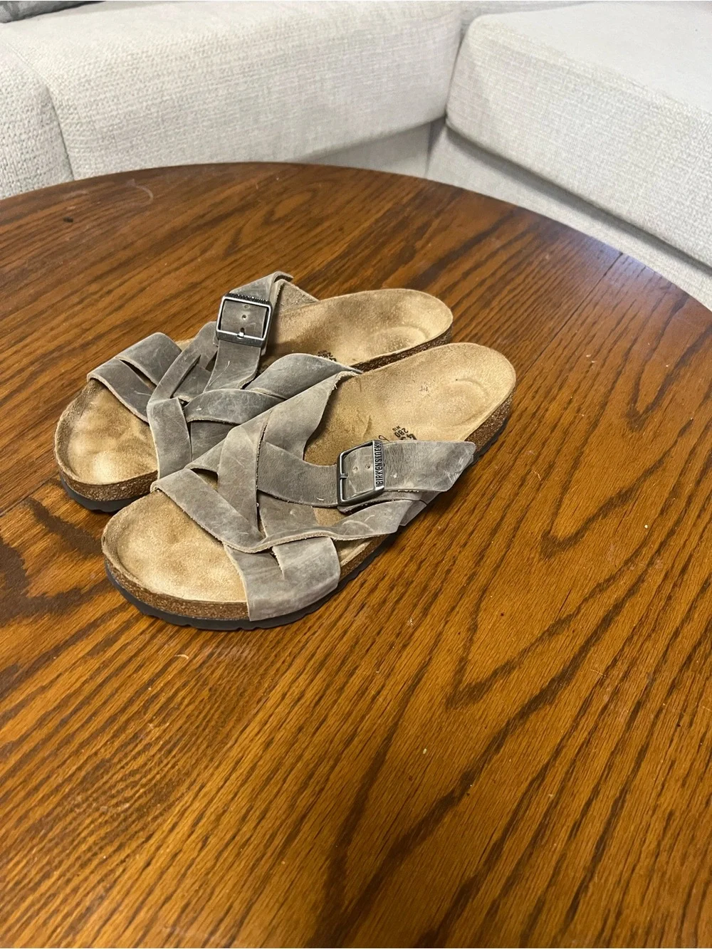 Birkenstock Men's Taupe Crisscross Suede Buckle Sandals