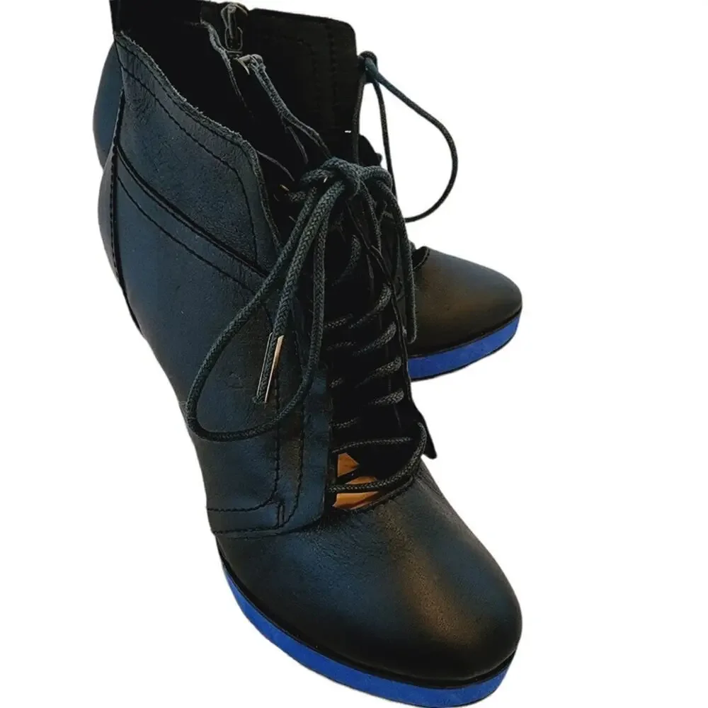 NANETTE LAPORE BLACK PLATFORM TIE SHOES SIZE 8.5