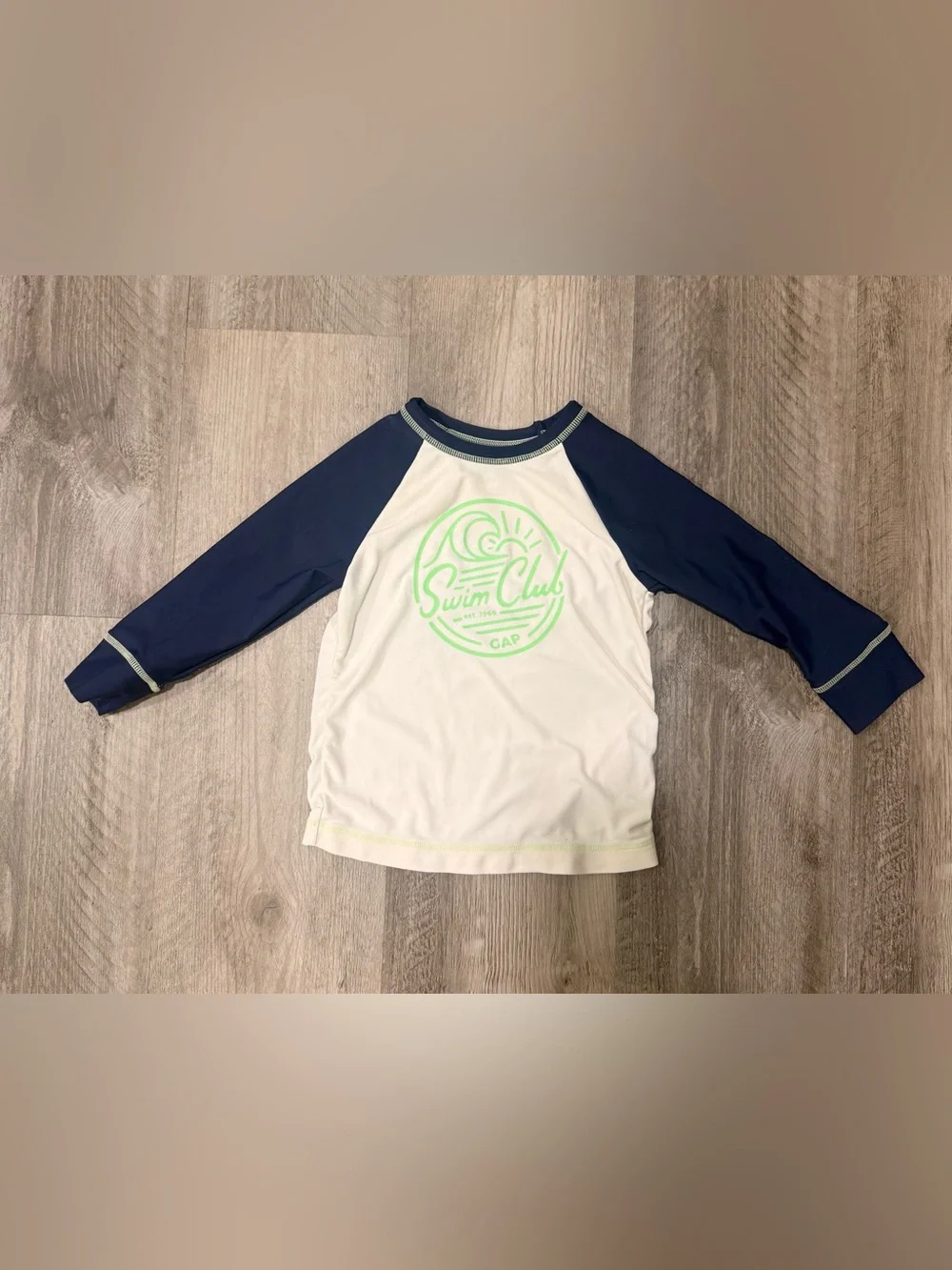 GAP Kids White & Navy Swim Club Long Sleeve Rashguard with Neon Green Graphic