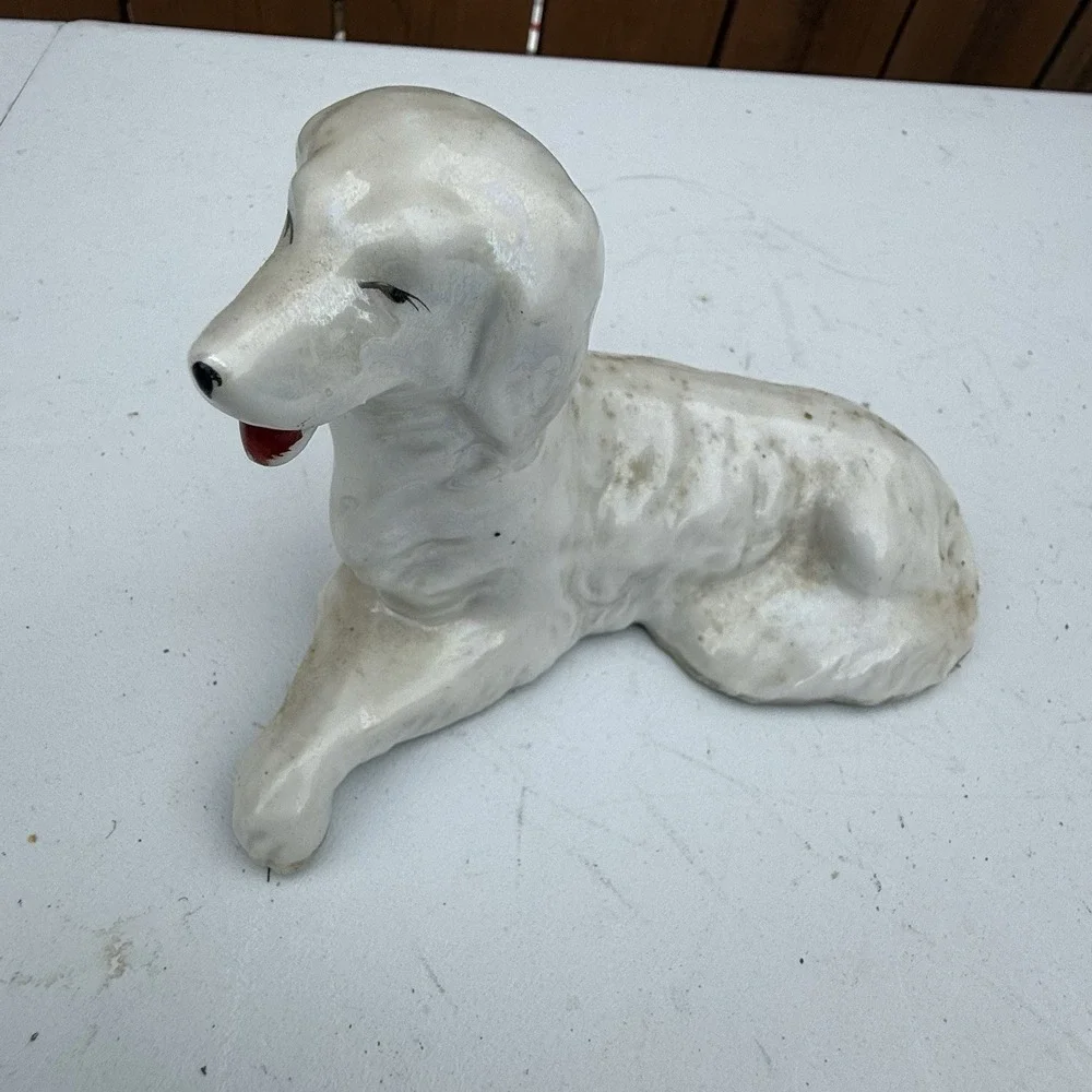 Vintage Porcelain Glazed White Dog‎ Made In Japan.