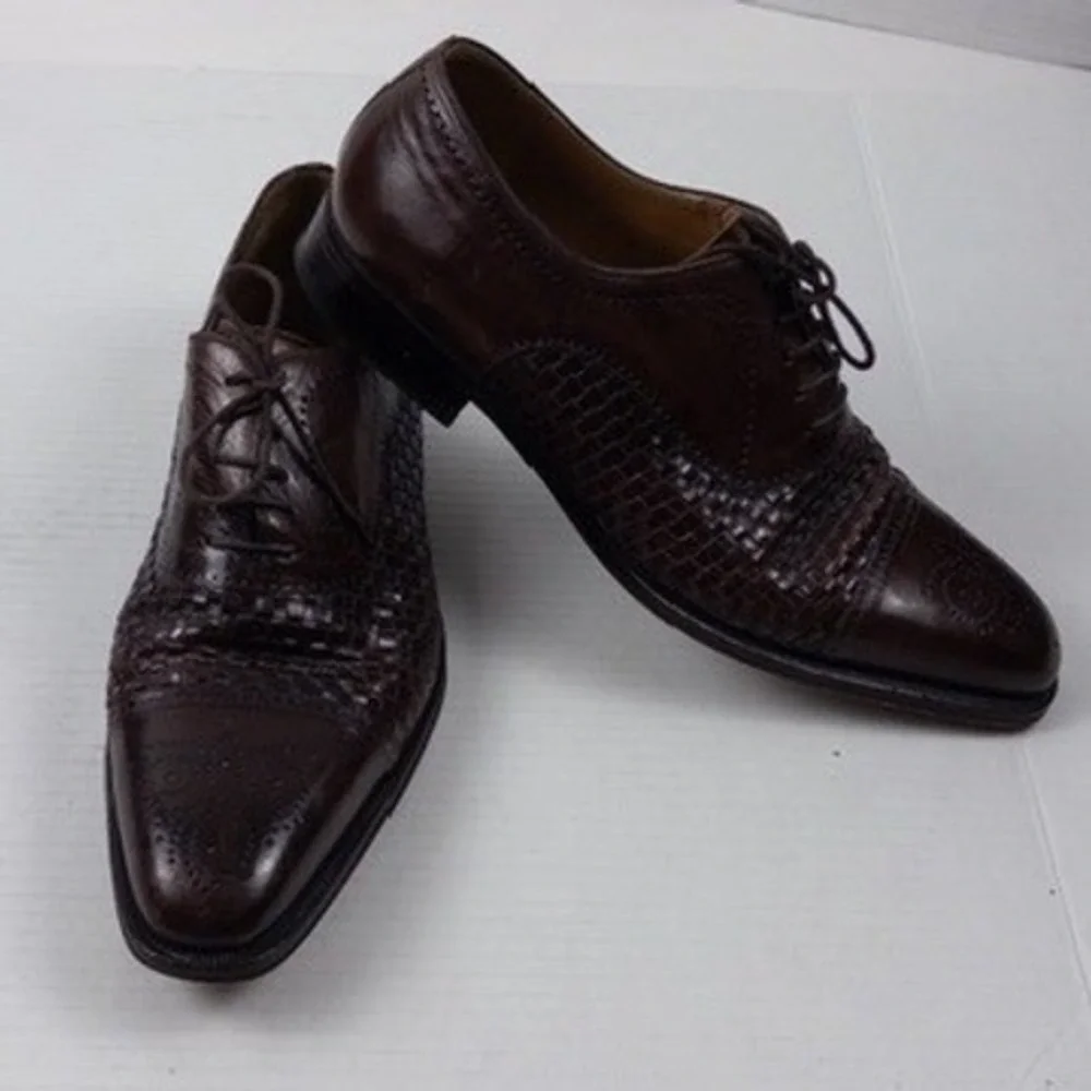 Magnanni Oxford Woven Leather Cap-Toe Derby Mens 12 Brown‎ Dress Shoes 15073