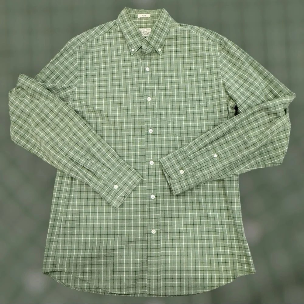 J Crew Button Down Shirt Mens Sz M Slim Fit Size Green Plaid Long Sleeve