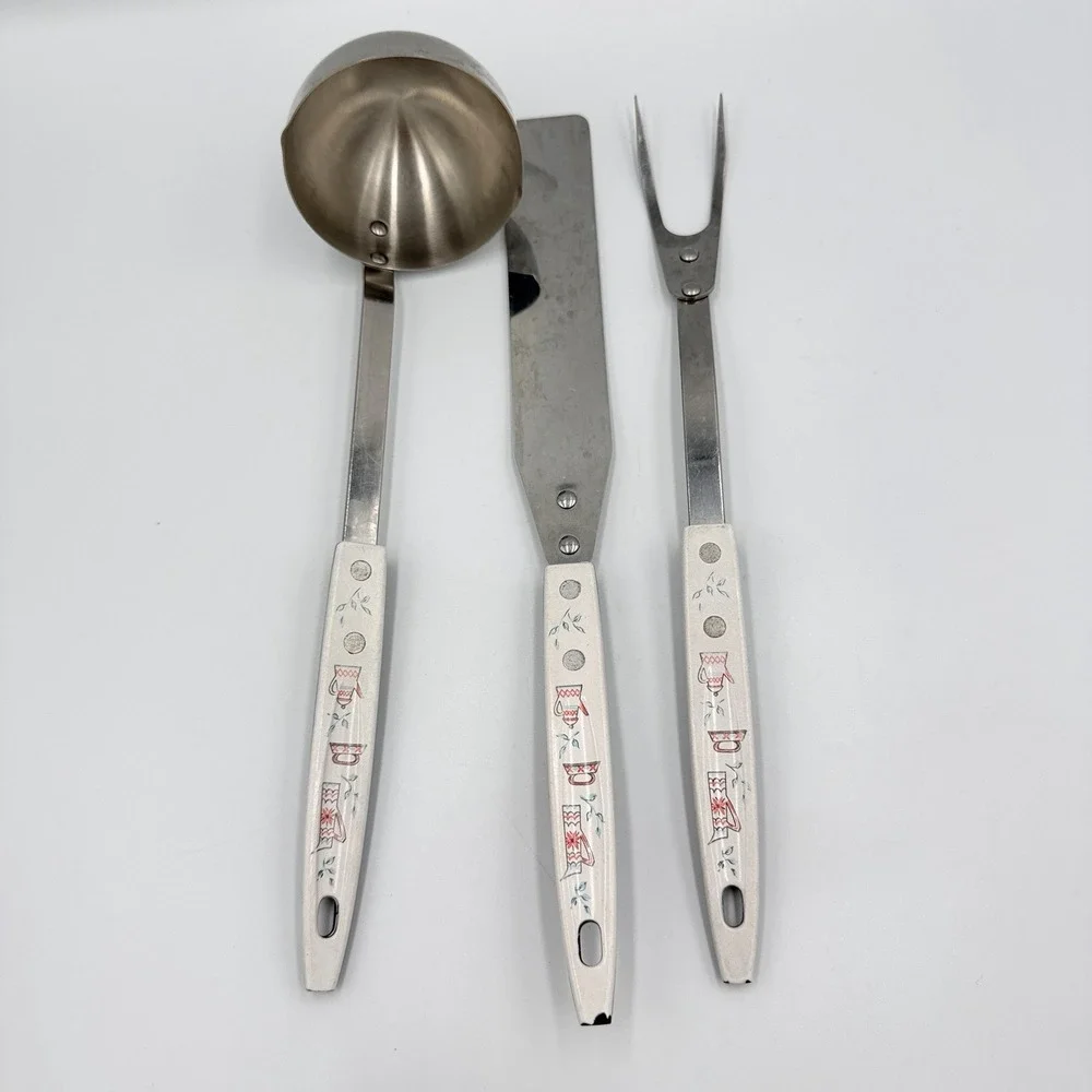 Vintage Floral Handle Serving Set‎ MCM Retro Kitchenware Hostess Set USA