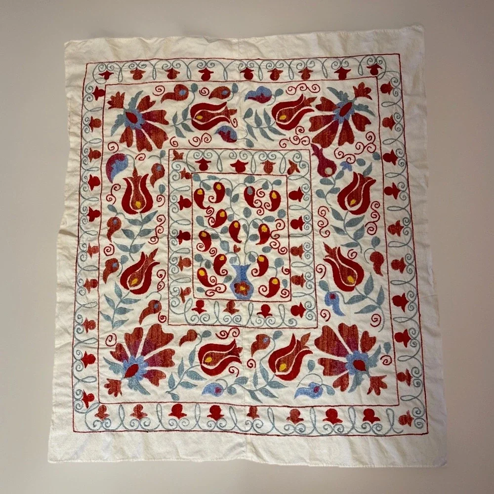 Suzani Turkish Linen And Silk Embroidered‎ Wall Hanging 2.10x3.3