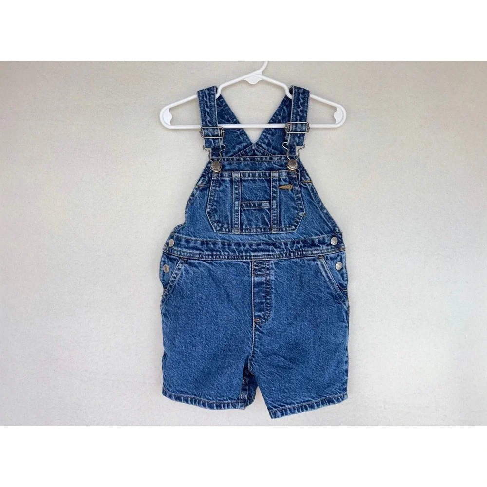 VINTAGE 90's GYMBOREE Denim Overalls Shortalls GYMSPORT Blue Toddler 18 24 Month
