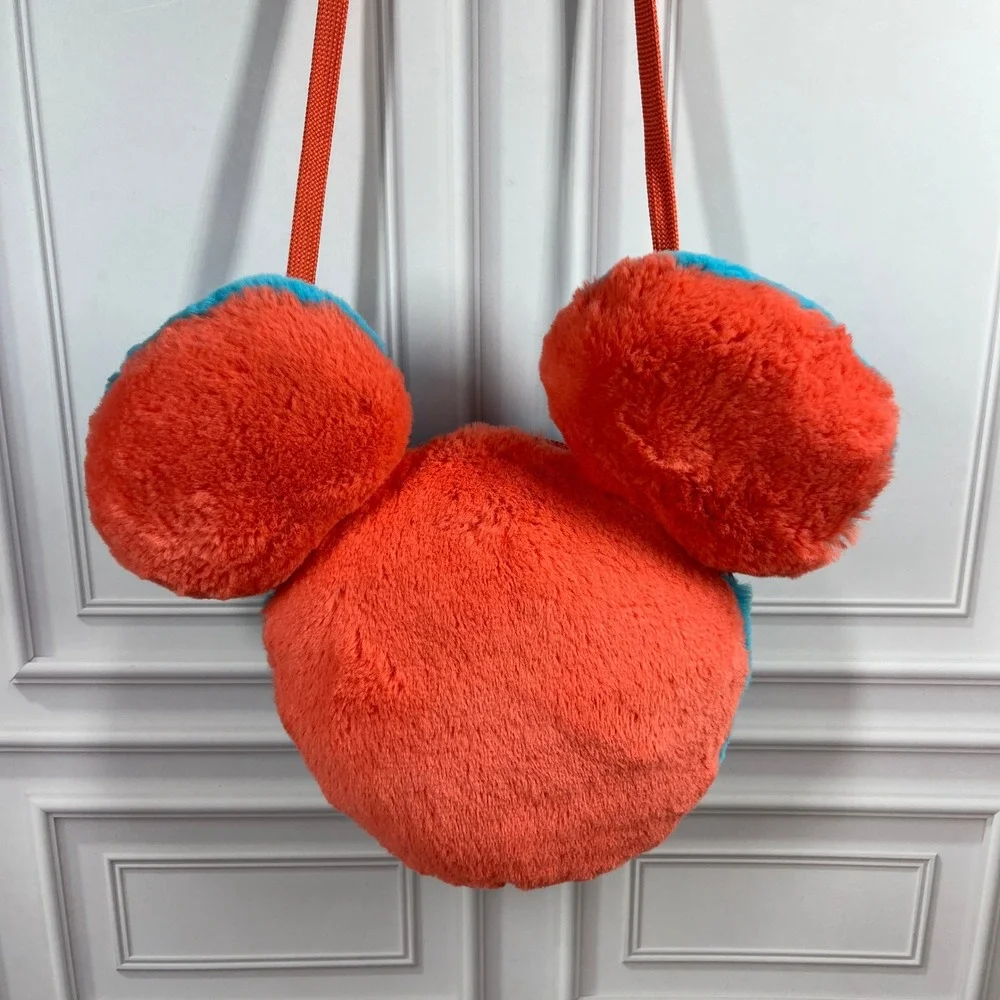 Disney‎ Parks Mickey Mouse Crossbody Bag Kids Pink Blue Faux Fur Plush Ears