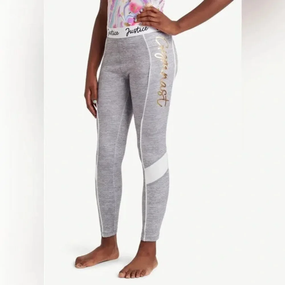 Pre-Owned Dance Leggings Justice Child 7-8 Gray Gold Gymnastics