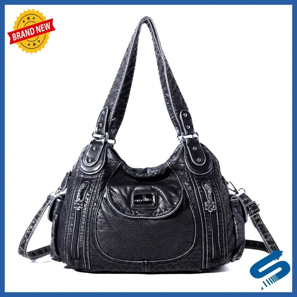 Large Hobo Tote Shoulder Bag Faux Leather Multipocket Satchel Purse