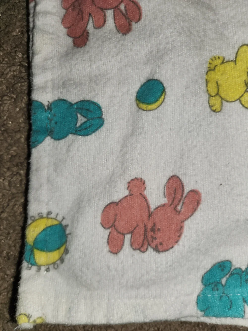 Vintage 1970 Bunnyland Hospital Property Baby Blanket Bunny Rabbit Ball 2 Pack