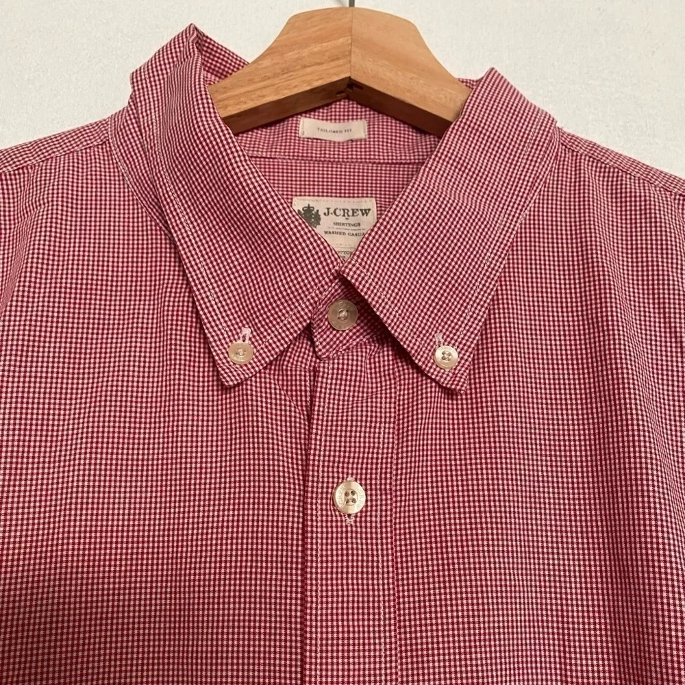 J Crew Button Down Shirt Mens XXL Large Long Sleeve Casual Red White Checker