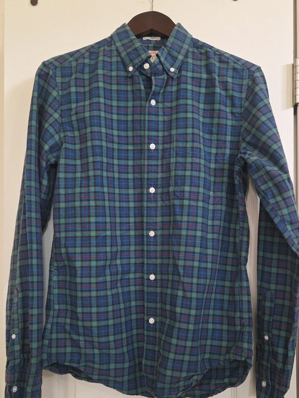 J, Crew, Cotton Oxford Green Blue Plaid, Long Sleeved Shirt!