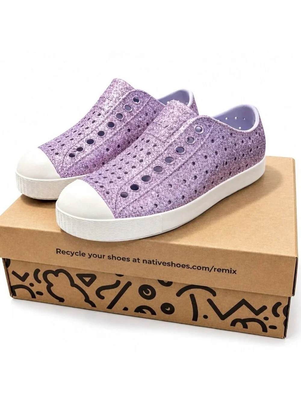 Native Shoes Jefferson Bling Glitter Kids Slip-On Shoes Powder Bling J3 EVA