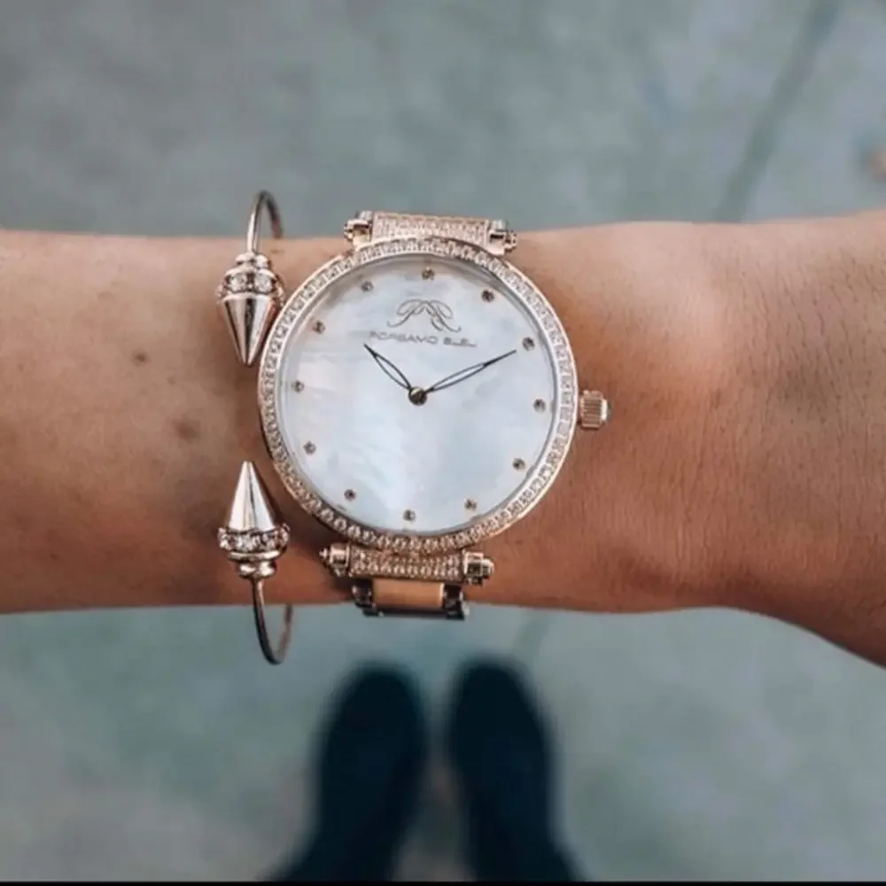 NEW Porsamo Bleu Chantal Luxury Gold Topaz Stainless Steel‎ Watch