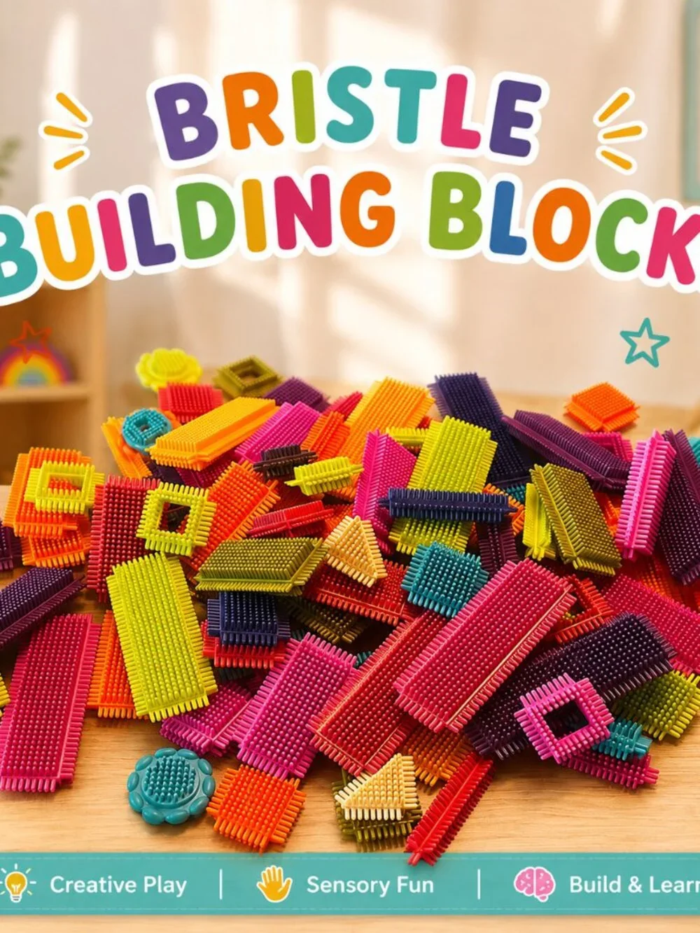 Colorful Bristle Building Blocks / Sensory Construction Toy Set 🌈