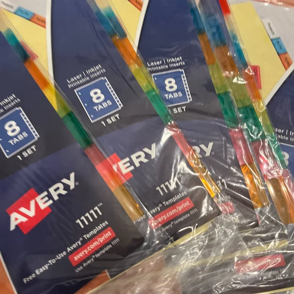 Big Tab Avery Insertable Dividers 15 Packages (Each set contains  8 tabs) Size 1