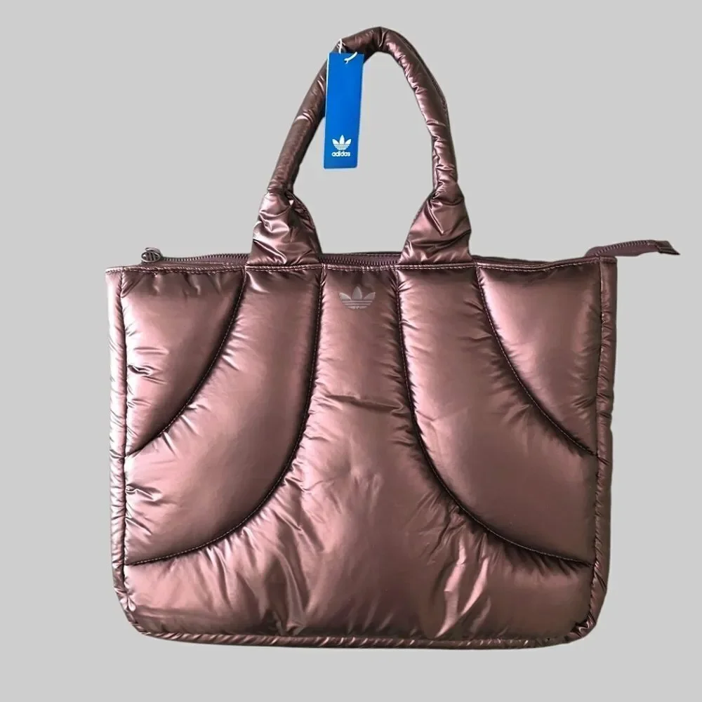Adidas Zipped Quilted Tote Bag Shopper Metallic Large L Three Stripes New IY9094