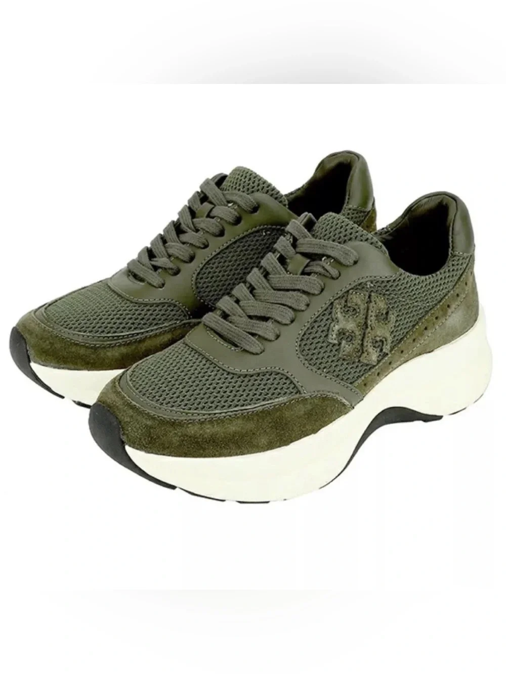 Tory Burch Kick Trainer Chevron Suede Mesh - Grove (Green) Chunky Sneaker 9.5